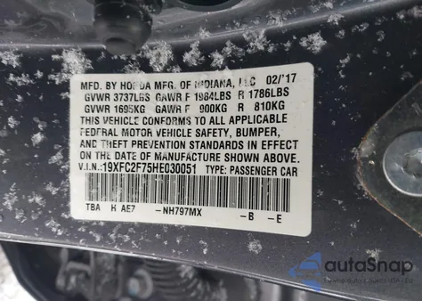 2017 Honda Civic Ex from USA, damaged, VIN 19XFC2F75HE030051